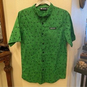 MINECRAFT Boys Green Graphic Button Short Sleeve Top Size XL